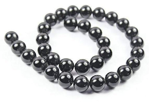 Natural Black Onyx Smooth Round Ball Loose Gemstone Beads Strand 15