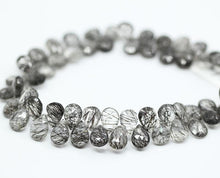 Load image into Gallery viewer, Natural Black Rutile Quartz Faceted Pear Drop Beads 8mm 9.5mm 8inches - Jalvi &amp; Co.