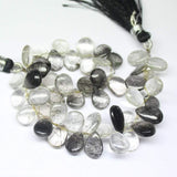 Natural Black Rutile Quartz Smooth Pear Drop Beads 9mm 11mm 8inches