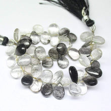 Load image into Gallery viewer, Natural Black Rutile Quartz Smooth Pear Drop Beads 9mm 11mm 8inches - Jalvi &amp; Co.