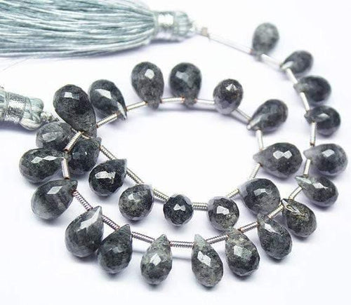 Natural Black Rutile Quartz Tear Drops Briolette Beads Strand, 8 inches, 8-12mm - Jalvi & Co.