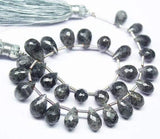 Natural Black Rutile Quartz Tear Drops Briolette Beads Strand, 8 inches, 8-12mm