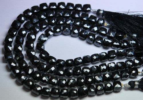 Natural Black Spinel Faceted Box Loose Gemstone Beads Strand 7mm 7.5mm 4.5
