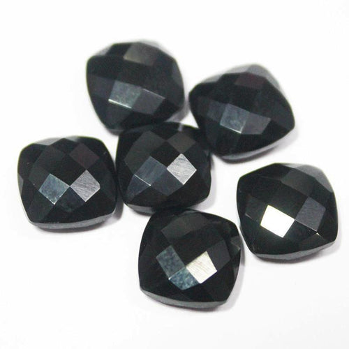 Natural Black Spinel Faceted Cushion Gemstone Matching Pair Beads 6pc 10mm - Jalvi & Co.