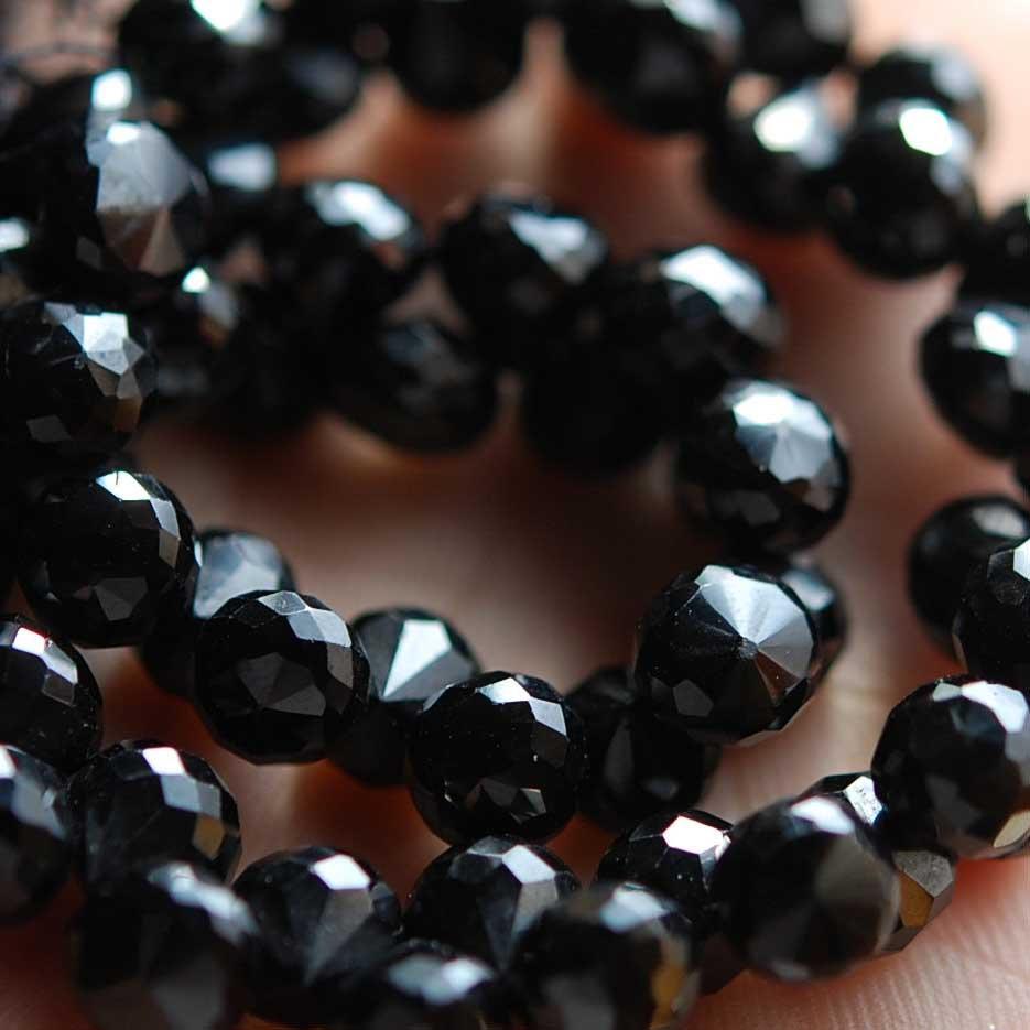 Natural Black Spinel Faceted Onion Beads 7mm 3inches - Jalvi & Co.