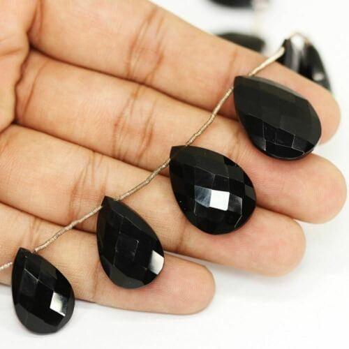 Natural Black Spinel Faceted Pear Drop Briolette Gemstone Pair Beads 5pc 14mm - Jalvi & Co.