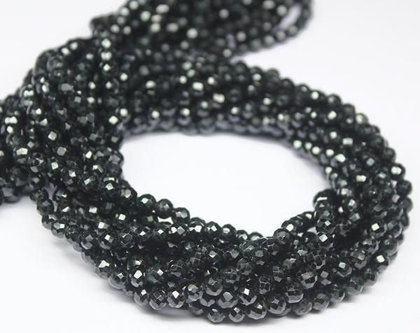 Natural Black Spinel Faceted Round Ball Gemstone Loose Spacer Beads 6mm 13" - Jalvi & Co.