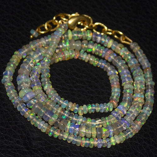 Natural Black Welo Opal Smooth Rondelle Gold Vermeil Necklace 20