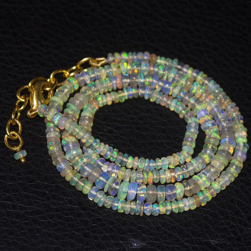 Natural Black Welo Opal Smooth Rondelle Gold Vermeil Necklace 20