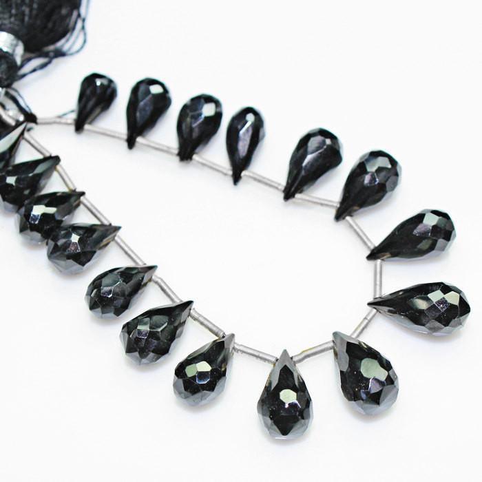 Natural Black Zircon Faceted Teardrop Beads 8.5mm 13mm 5inches - Jalvi & Co.