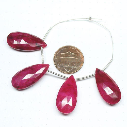 Natural Blood Red Ruby Faceted Pear Drop Briolette Gemstone Pair Beads 2pc 30mm - Jalvi & Co.