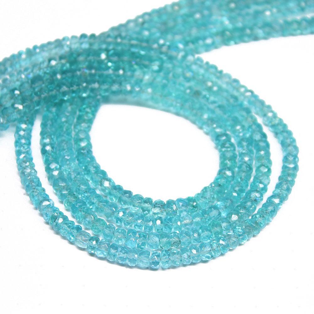 Natural Blue Apatite Faceted Rondelle Loose Gemstone Spacer Beads Strand 13" 4mm - Jalvi & Co.