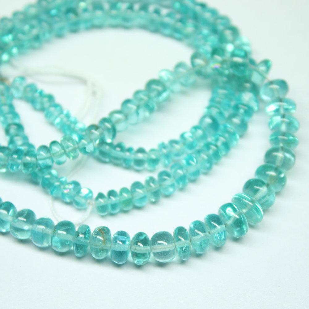 Natural Blue Apatite Smooth Rondelle Loose Gemstone Beads Strand 10" 3mm 6mm - Jalvi & Co.