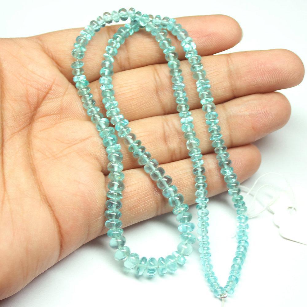 Natural Blue Apatite Smooth Rondelle Loose Gemstone Beads Strand 10" 3mm 6mm - Jalvi & Co.