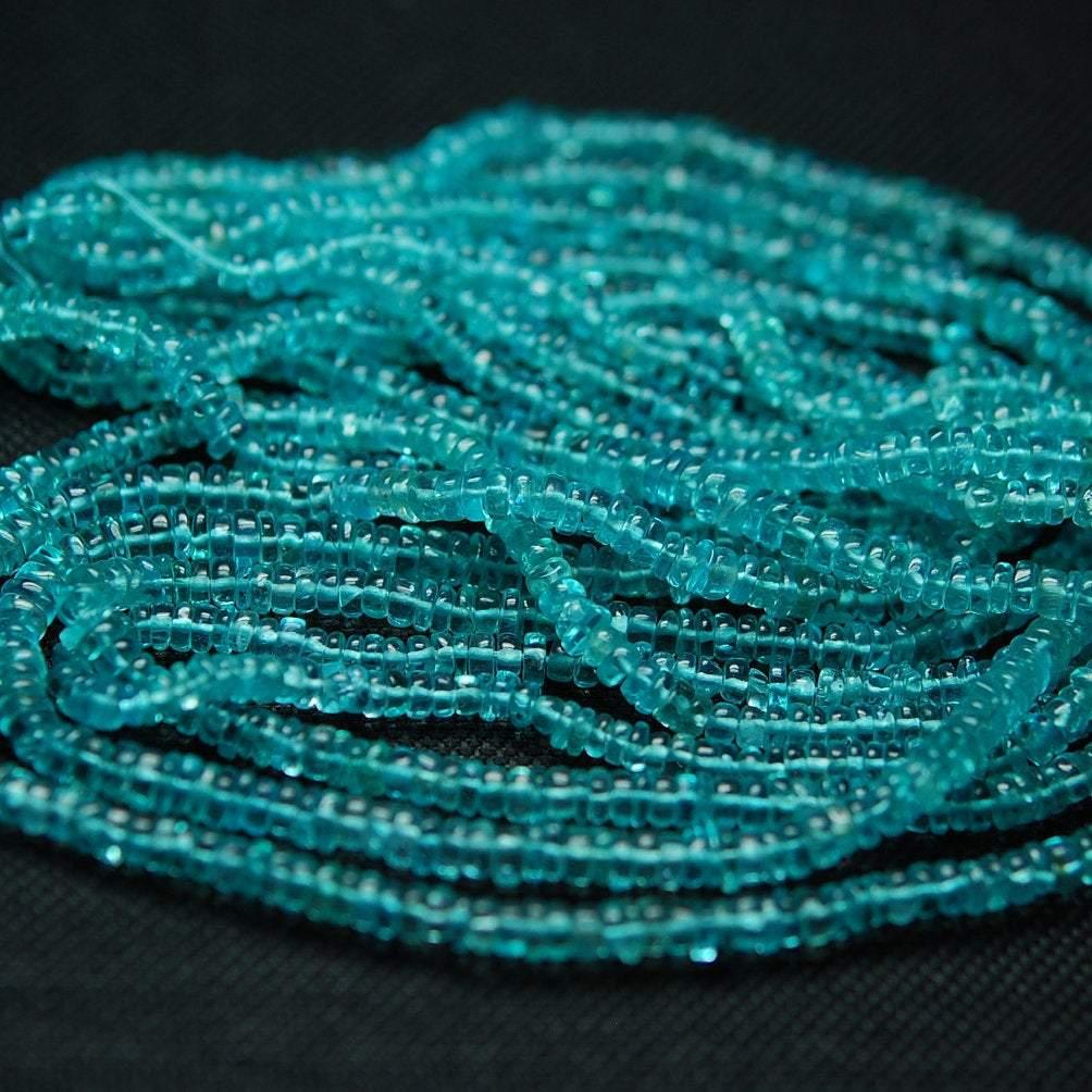 Natural Blue Apatite Smooth Wheel Loose Gemstone Beads Strand 8" 6mm 6.5mm - Jalvi & Co.