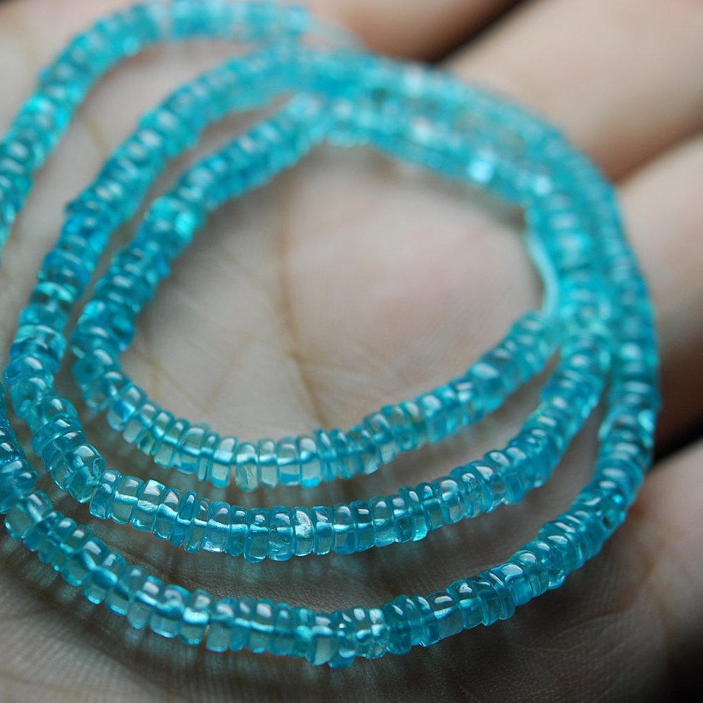 Natural Blue Apatite Smooth Wheel Loose Gemstone Beads Strand 8" 6mm 6.5mm - Jalvi & Co.