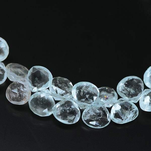 Natural Blue Aquamarine Faceted Heart Briolette Loose Gemstone Beads 9" 6mm - Jalvi & Co.