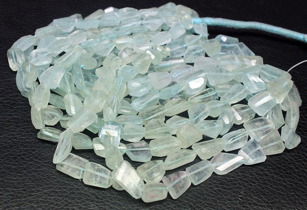 Natural Blue Aquamarine Faceted Nugget Beads 10mm 14mm 9 inches - Jalvi & Co.