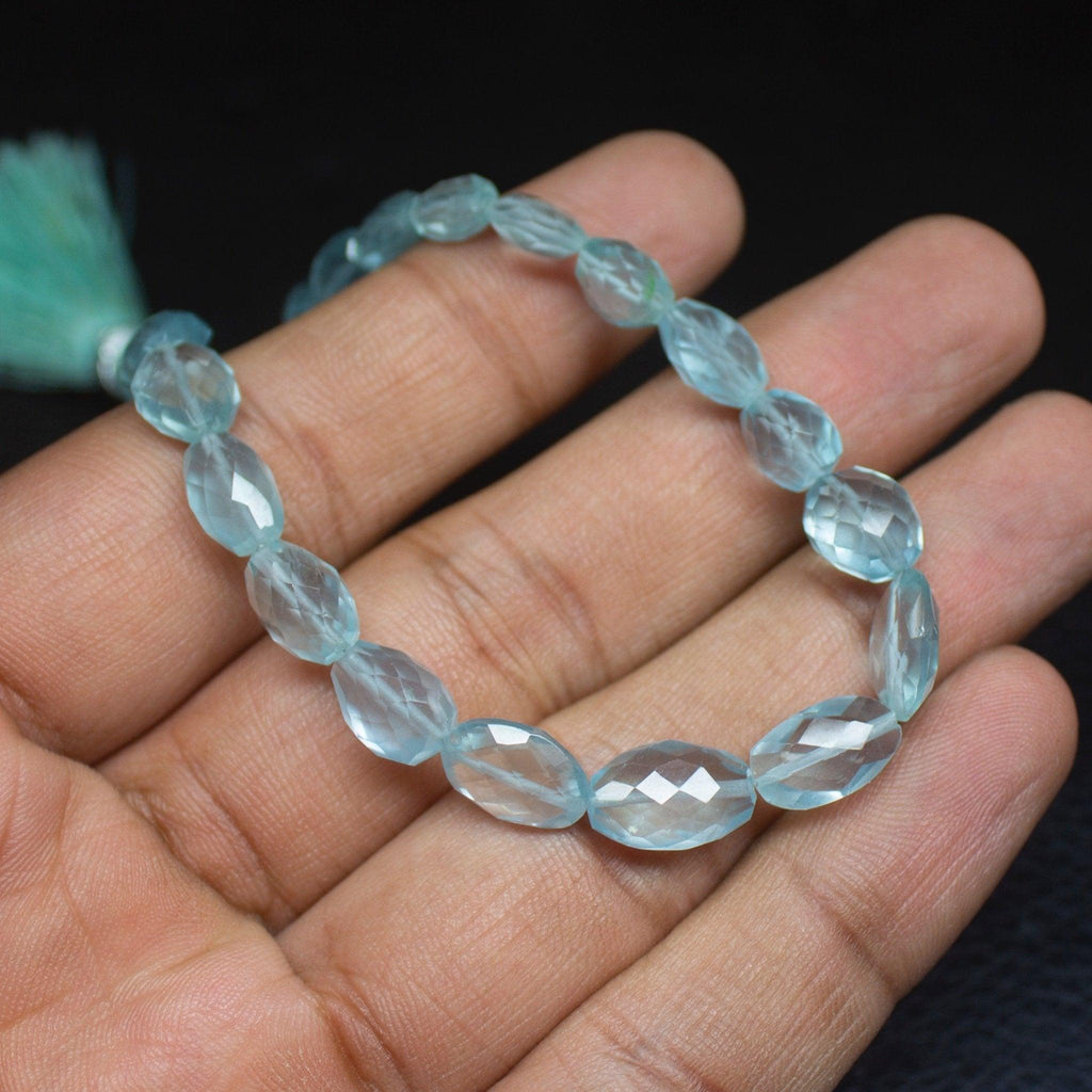 Natural Blue Aquamarine Faceted Oval Cut Gemstone Loose Beads Strand 7mm 11mm 4" - Jalvi & Co.