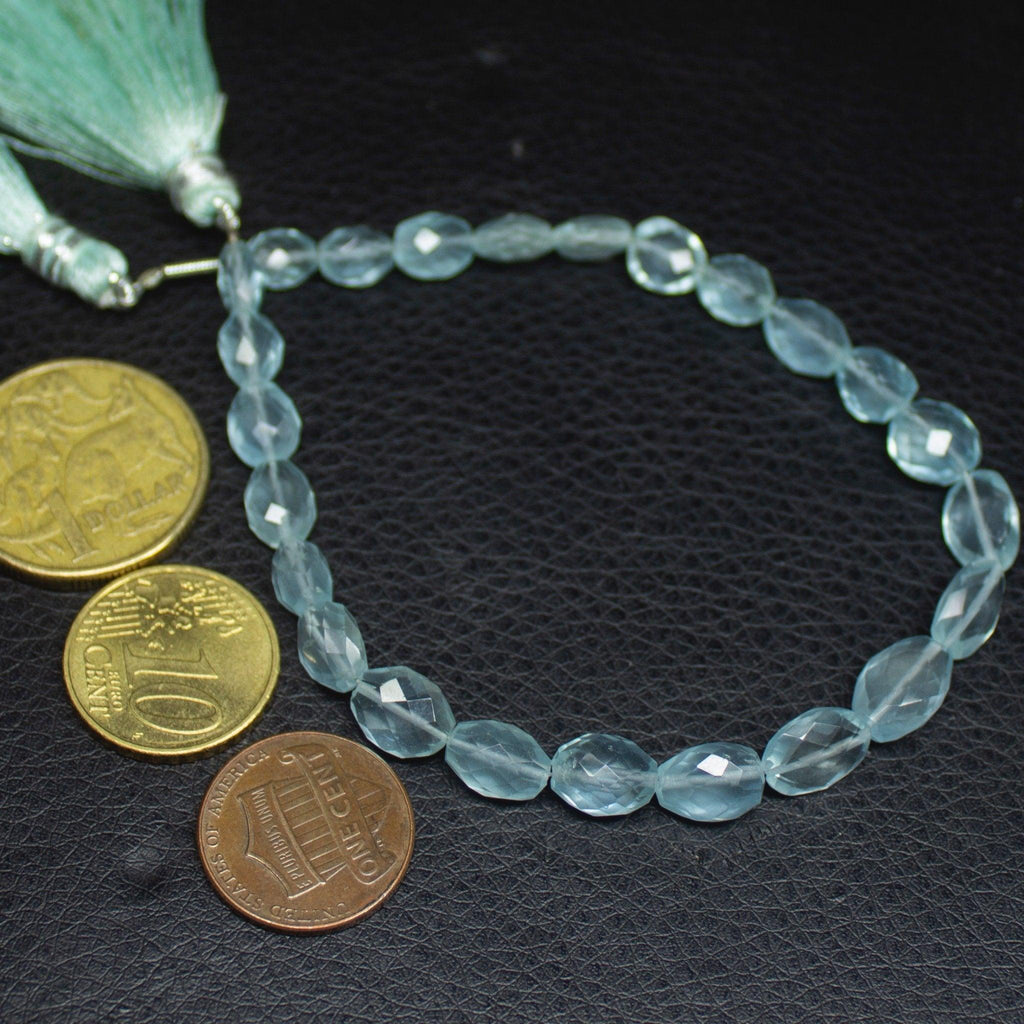 Natural Blue Aquamarine Faceted Oval Cut Gemstone Loose Beads Strand 7mm 11mm 4" - Jalvi & Co.