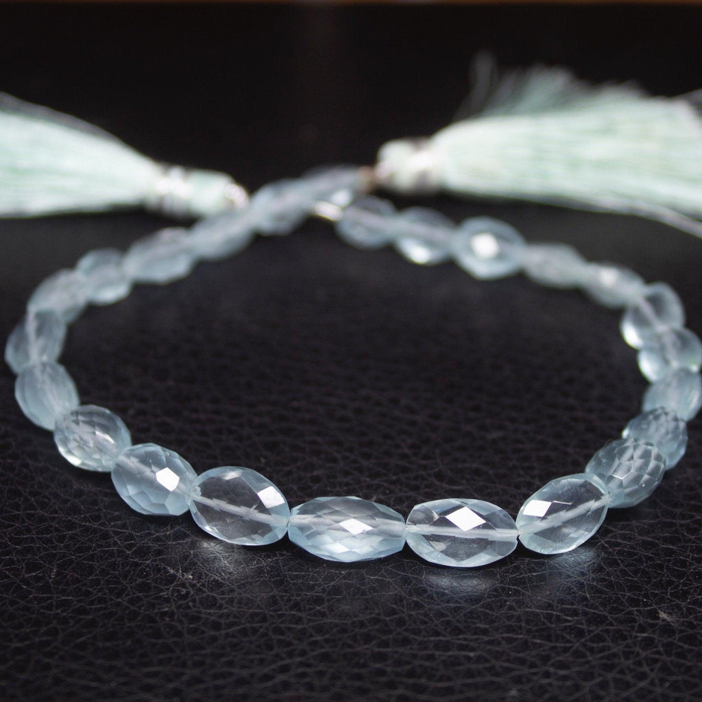 Natural Blue Aquamarine Faceted Oval Cut Gemstone Loose Beads Strand 7mm 11mm 4" - Jalvi & Co.