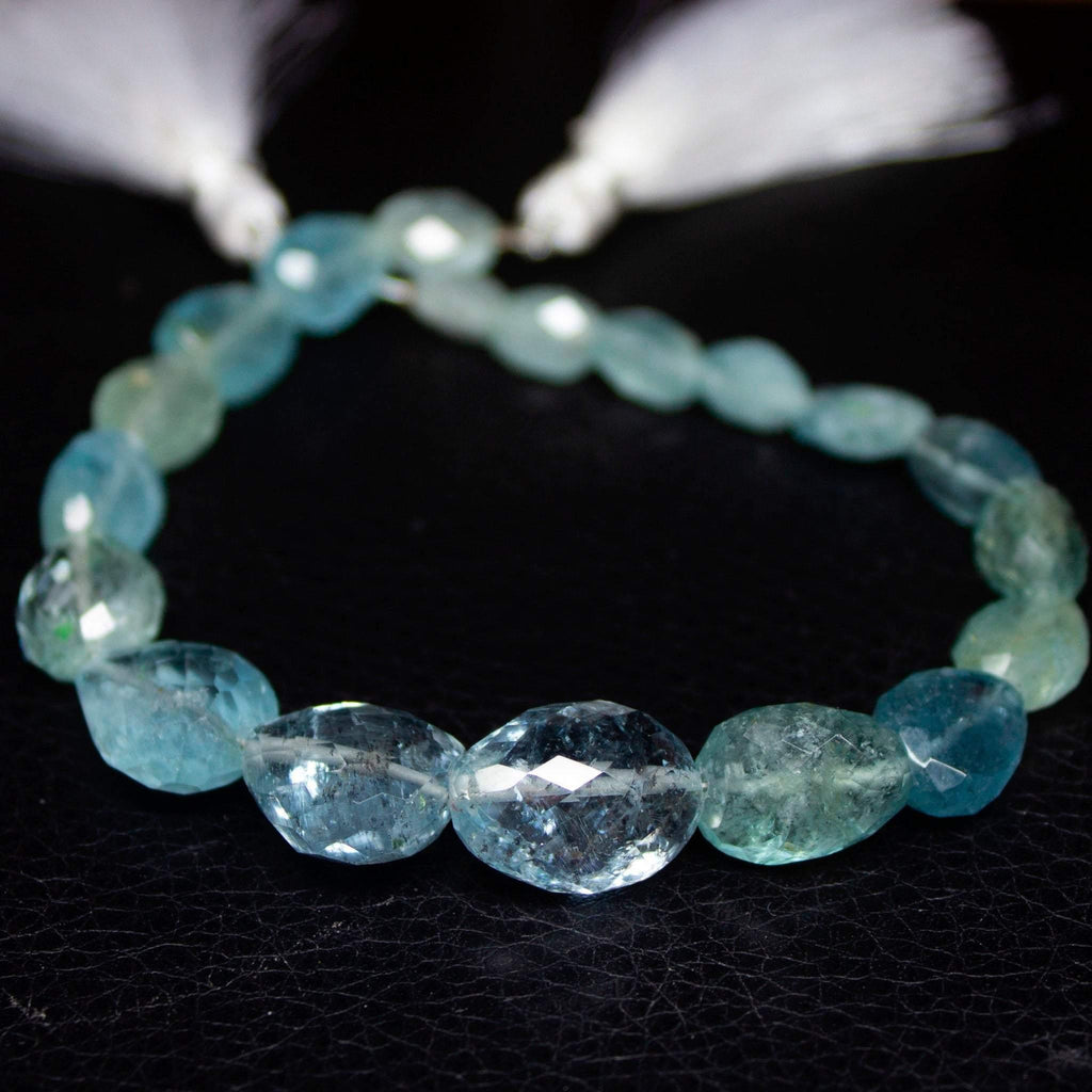 Natural Blue Aquamarine Faceted Oval Cut Gemstone Loose Beads Strand 9mm 15mm 4" - Jalvi & Co.