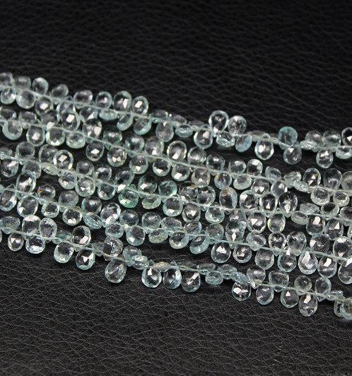 Natural Blue Aquamarine Faceted Pear Drop Beads 6.5mm 7mm 8inches - Jalvi & Co.