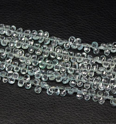 Natural Blue Aquamarine Faceted Pear Drop Beads 6.5mm 7mm 8inches - Jalvi & Co.