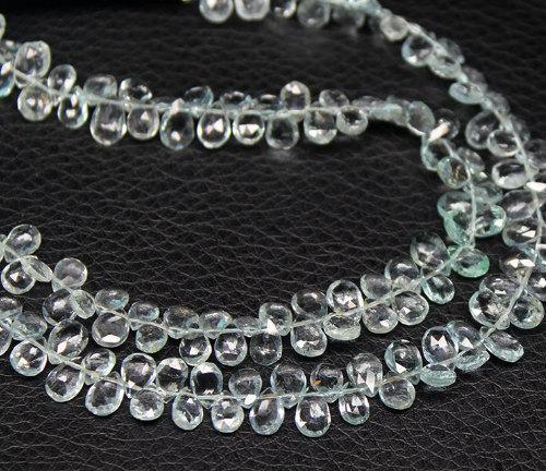 Natural Blue Aquamarine Faceted Pear Drop Beads 6.5mm 7mm 8inches - Jalvi & Co.