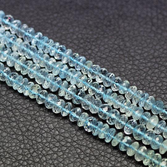 Natural Blue Aquamarine Faceted Rondelle Beads 5.5mm 13inches - Jalvi & Co.
