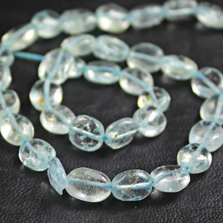 Natural Blue Aquamarine Smooth Oval Beads 9mm 11mm 13.5inches - Jalvi & Co.