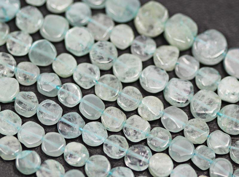 Natural Blue Aquamarine Smooth Round Coin Loose Gemstone Bead 6mm 9mm 15" - Jalvi & Co.