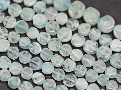 Natural Blue Aquamarine Smooth Round Coin Loose Gemstone Bead 6mm 9mm 15