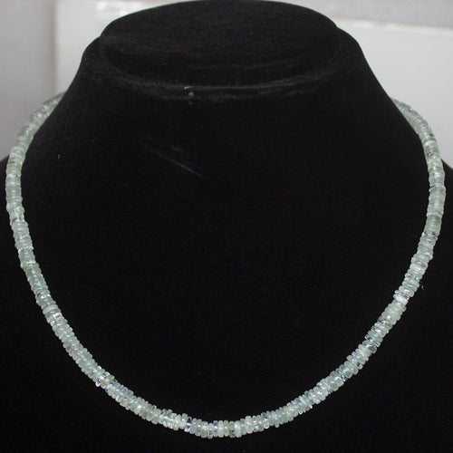 Natural Blue Aquamarine Smooth Wheel Beads Necklace 5mm 19inches - Jalvi & Co.
