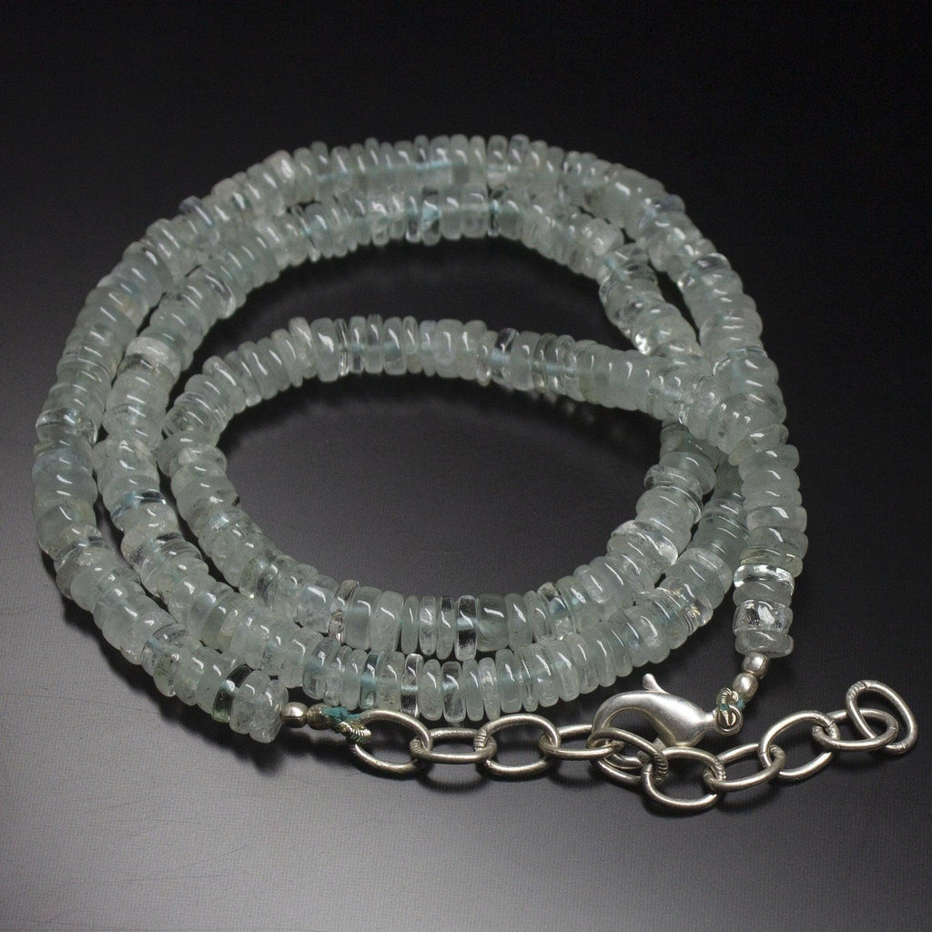 Natural Blue Aquamarine Smooth Wheel Beads Necklace 5mm 19inches - Jalvi & Co.