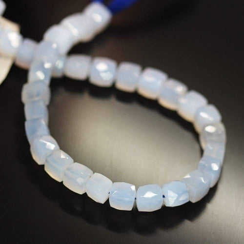Natural Blue Chalcedony Faceted Box Squre Beads 8.5mm 9.5mm 9.5inches - Jalvi & Co.