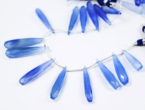 Natural Blue Chalcedony Faceted Briolette Tear Loose Drop Beads 25mm 30mm 8