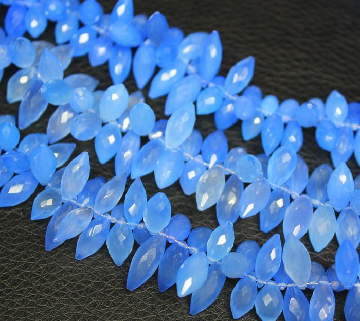 Natural Blue Chalcedony Faceted Marquise Beads 9mm 14mm 7inches - Jalvi & Co.