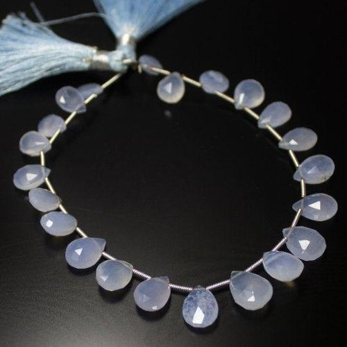 Natural Blue Chalcedony Faceted Pear Drop Beads 9.5mm 12.5mm 8inches - Jalvi & Co.