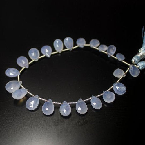 Natural Blue Chalcedony Faceted Pear Drop Beads 9.5mm 12.5mm 8inches - Jalvi & Co.
