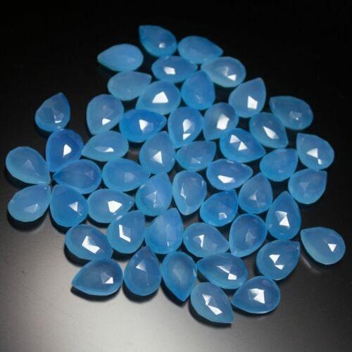 Natural Blue Chalcedony Faceted Pear Drop Briolette Beads 5 Matching Pair 13mm - Jalvi & Co.