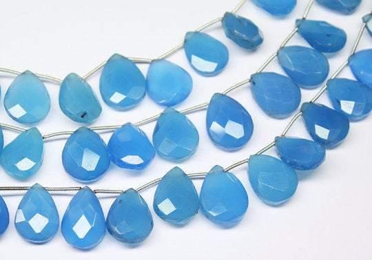 Natural Blue Chalcedony Faceted Pear Drop Briolette Beads Strand 10" 14mm 20mm - Jalvi & Co.