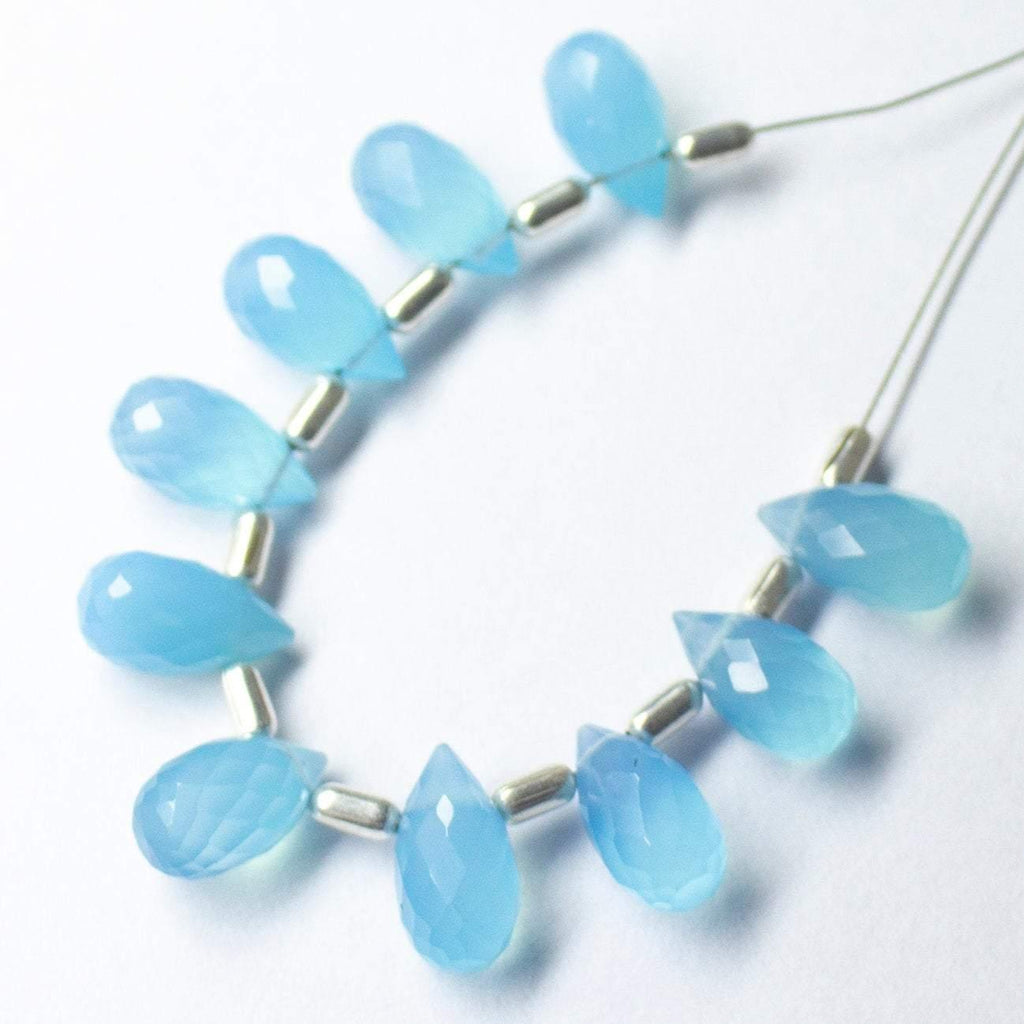 Natural Blue Chalcedony Faceted Teardrop Beads 10mm 5mm 10pc - Jalvi & Co.