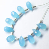 Natural Blue Chalcedony Faceted Teardrop Beads 10mm 5mm 10pc