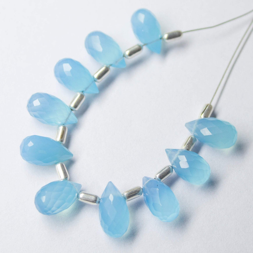 Natural Blue Chalcedony Faceted Teardrop Beads 10mm 5mm 10pc - Jalvi & Co.