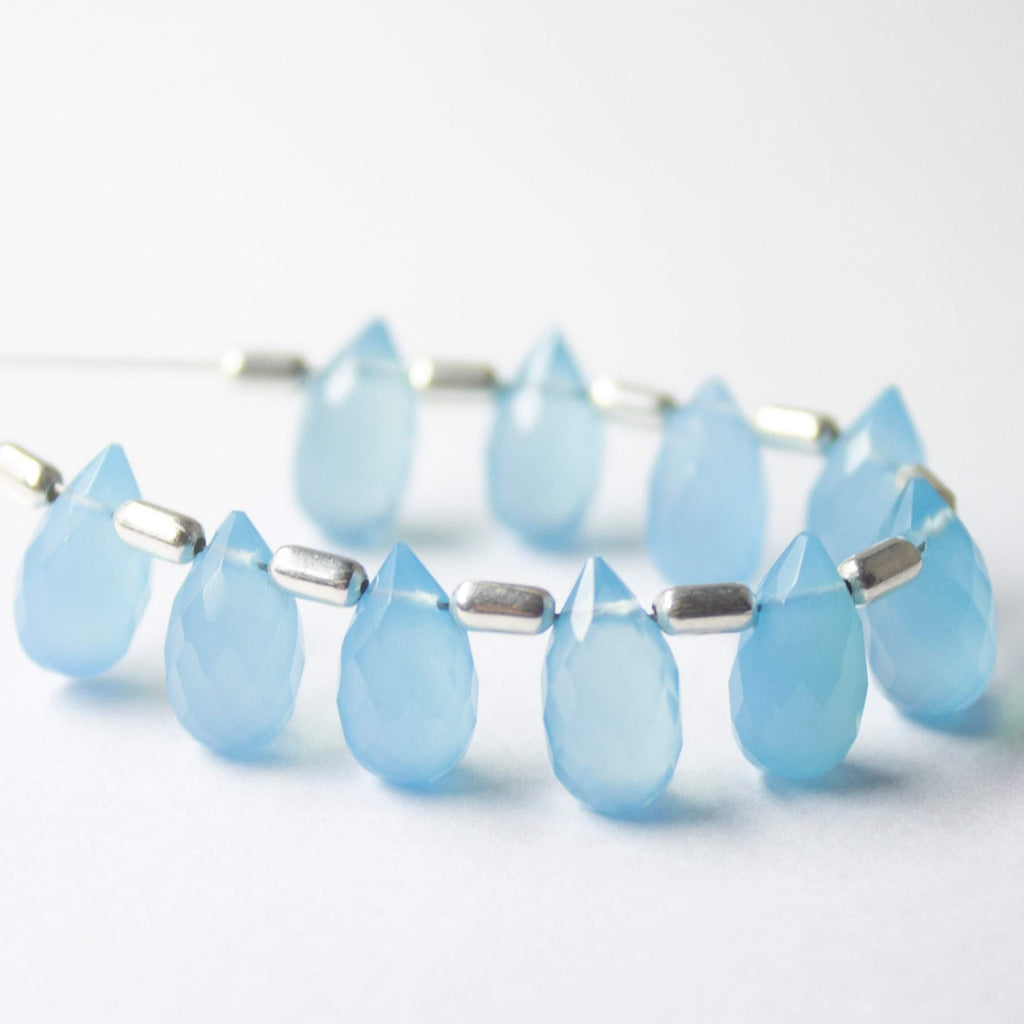 Natural Blue Chalcedony Faceted Teardrop Beads 10mm 5mm 10pc - Jalvi & Co.