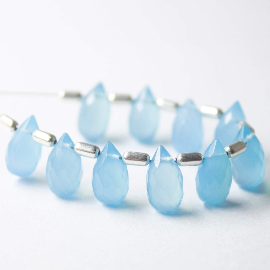 Natural Blue Chalcedony Faceted Teardrop Beads 10mm 5mm 10pc - Jalvi & Co.