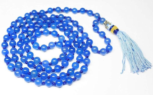 Natural blue Chalcedony Smooth Round Rosary Prayer Beads Necklace 8mm 108 Bead, Rosary Necklace - Jalvi & Co.