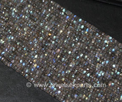 Natural Blue Fire Labradorite Faceted Rondelle Gemstone Beads Strand 13