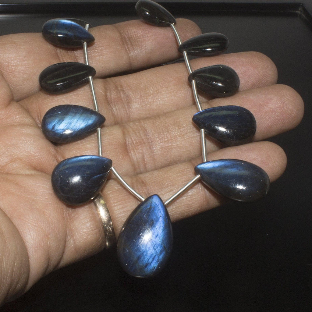 Natural Blue Fire Labradorite Gemstone Smooth Pear Drop Beads Strand 9mm 15mm 8" - Jalvi & Co.